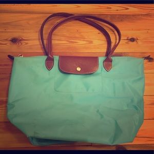 Aqua/teal Longchamp medium tote